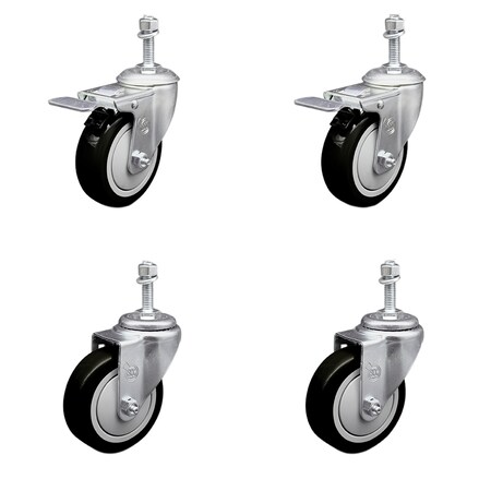 Service Caster 4 Inch SS Black Poly Swivel 3/8 Inch Threaded Stem Caster Total Lock Brake, 2PK SSTSTTL20S414-PPUB-BLK-381615-2-S-2
